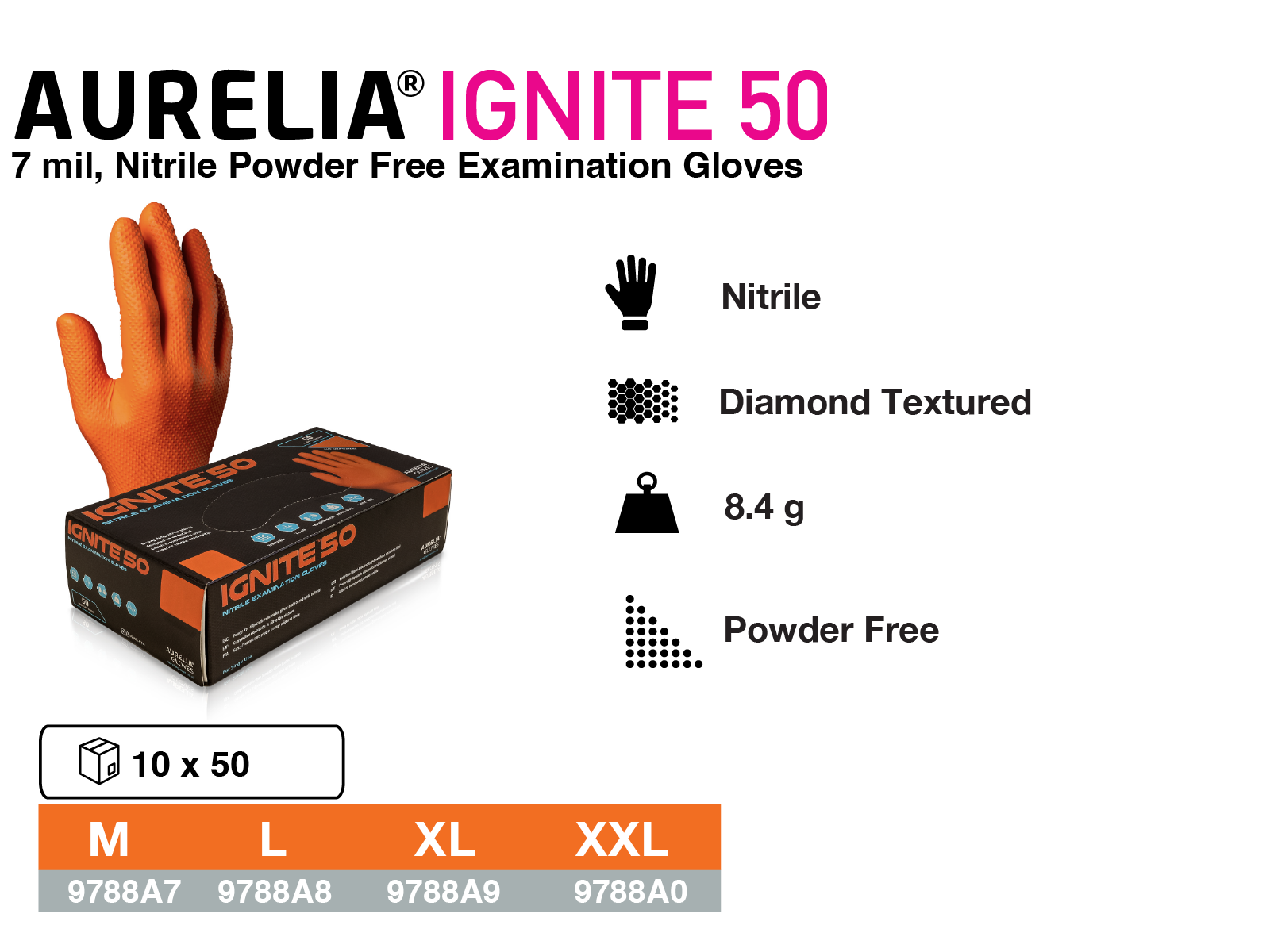 Orange single use glove 