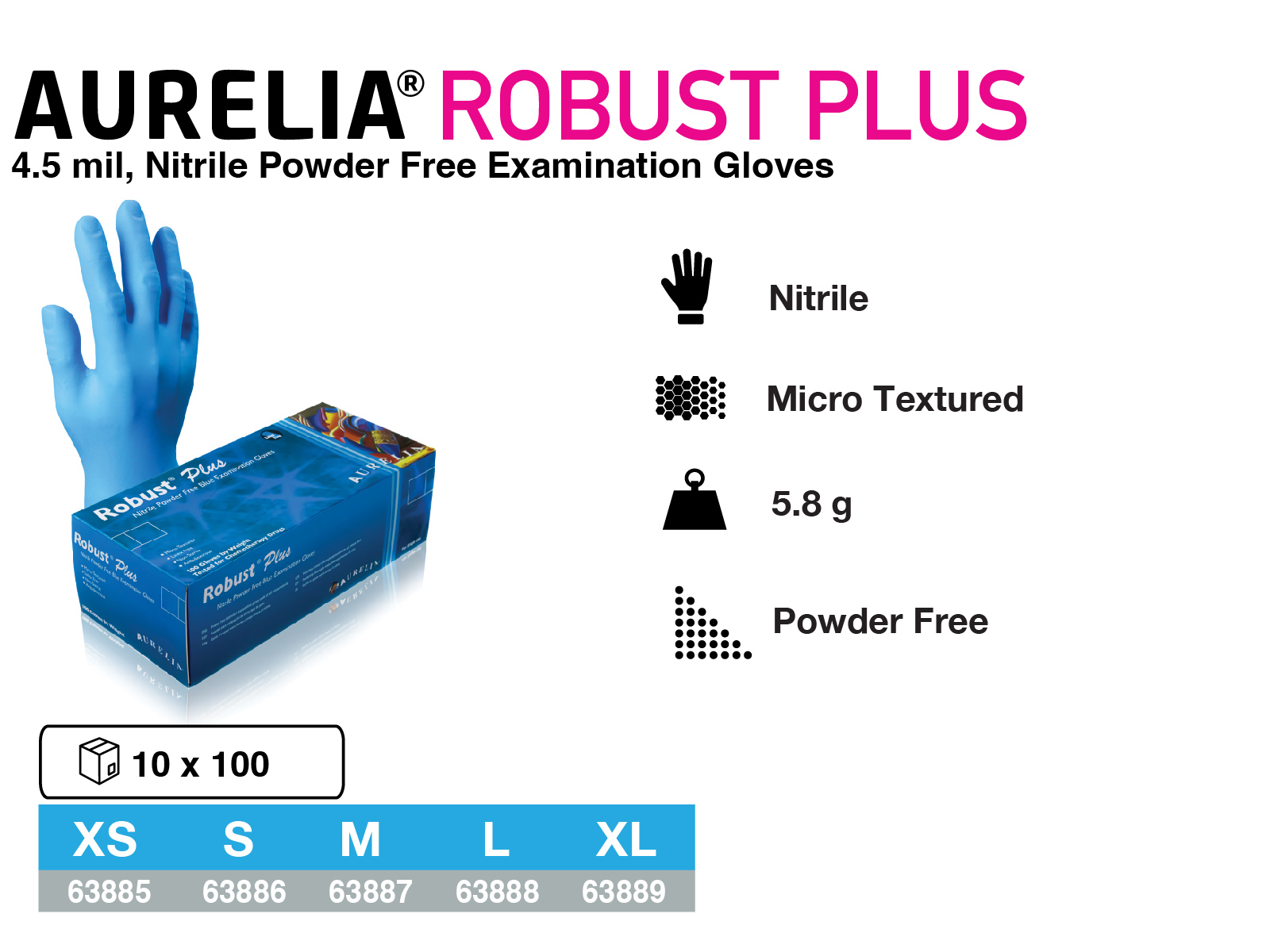 Aurelia Robust Plus gloves; blue disposable gloves; 